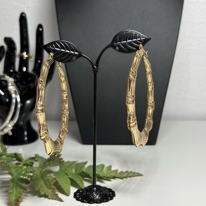 Bamboo Big Hoops Pierced Post Stud Gold Tone Earrings